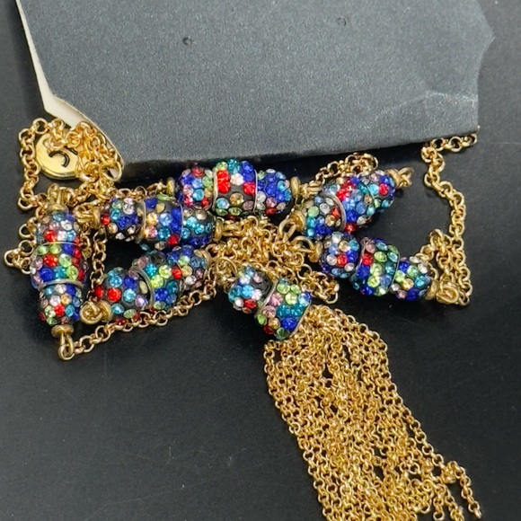 Liz Claiborne Gold Tone Multi-color Crystal Station Bead Neck with Tassel - Picture 6 of 6